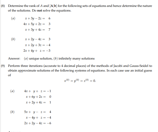 Solved (8) Determine the rank of A and (Ab) for the | Chegg.com