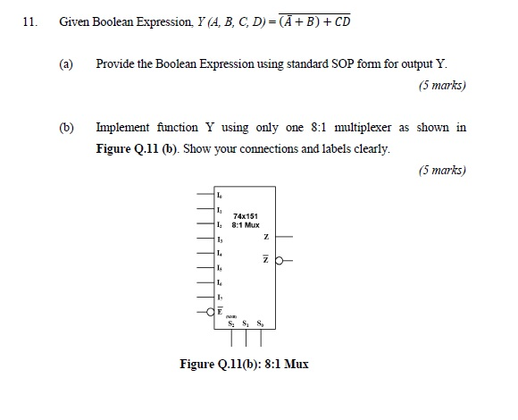 Solved 11 Given Boolean Expression Y A B C D A Chegg Com