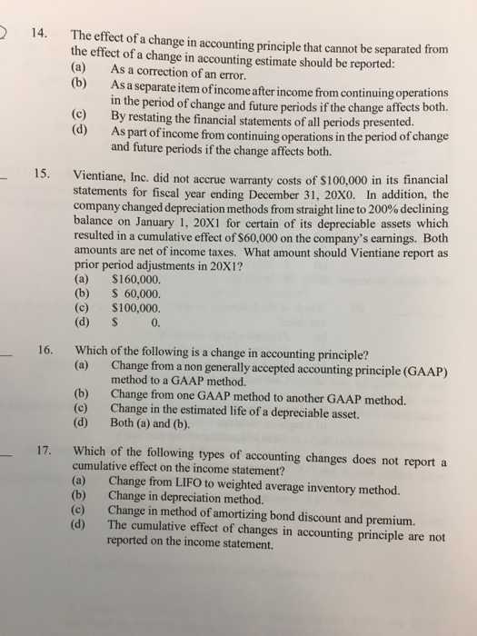 Solved 14. The effect of a change in accounting principle | Chegg.com