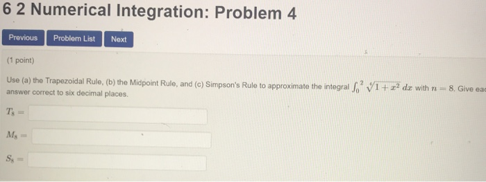 Solved 6 2 Numerical Integration: Problem 3 Previous Problem | Chegg.com