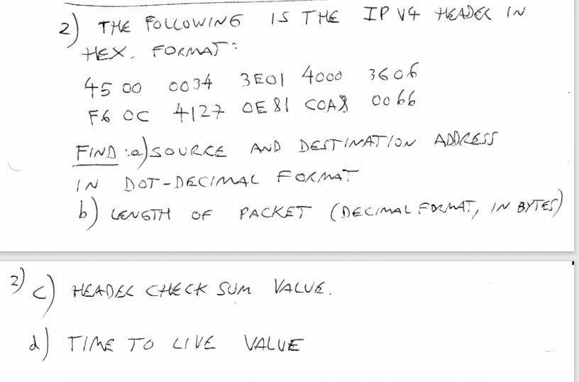 2 2 2 THE FOLLOWING IP V4 HEADER IN IS THE HEX, | Chegg.com