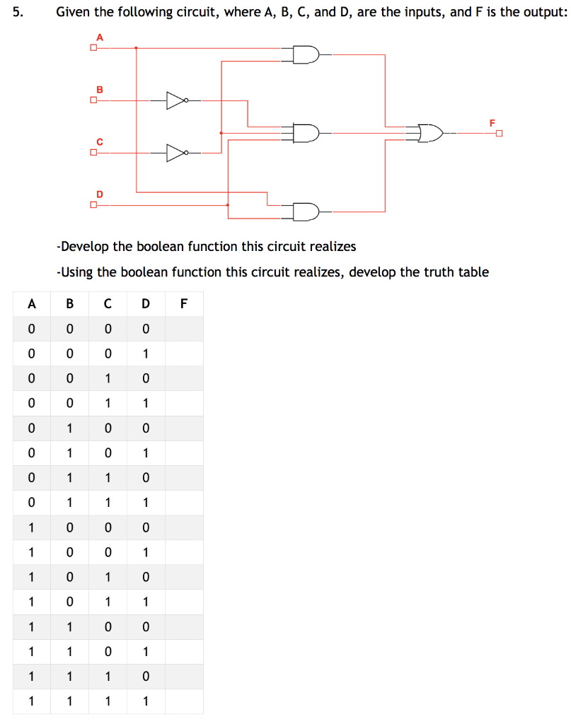 Solved 5. Given The Following Circuit, Where A, B, C, And D, | Chegg.com