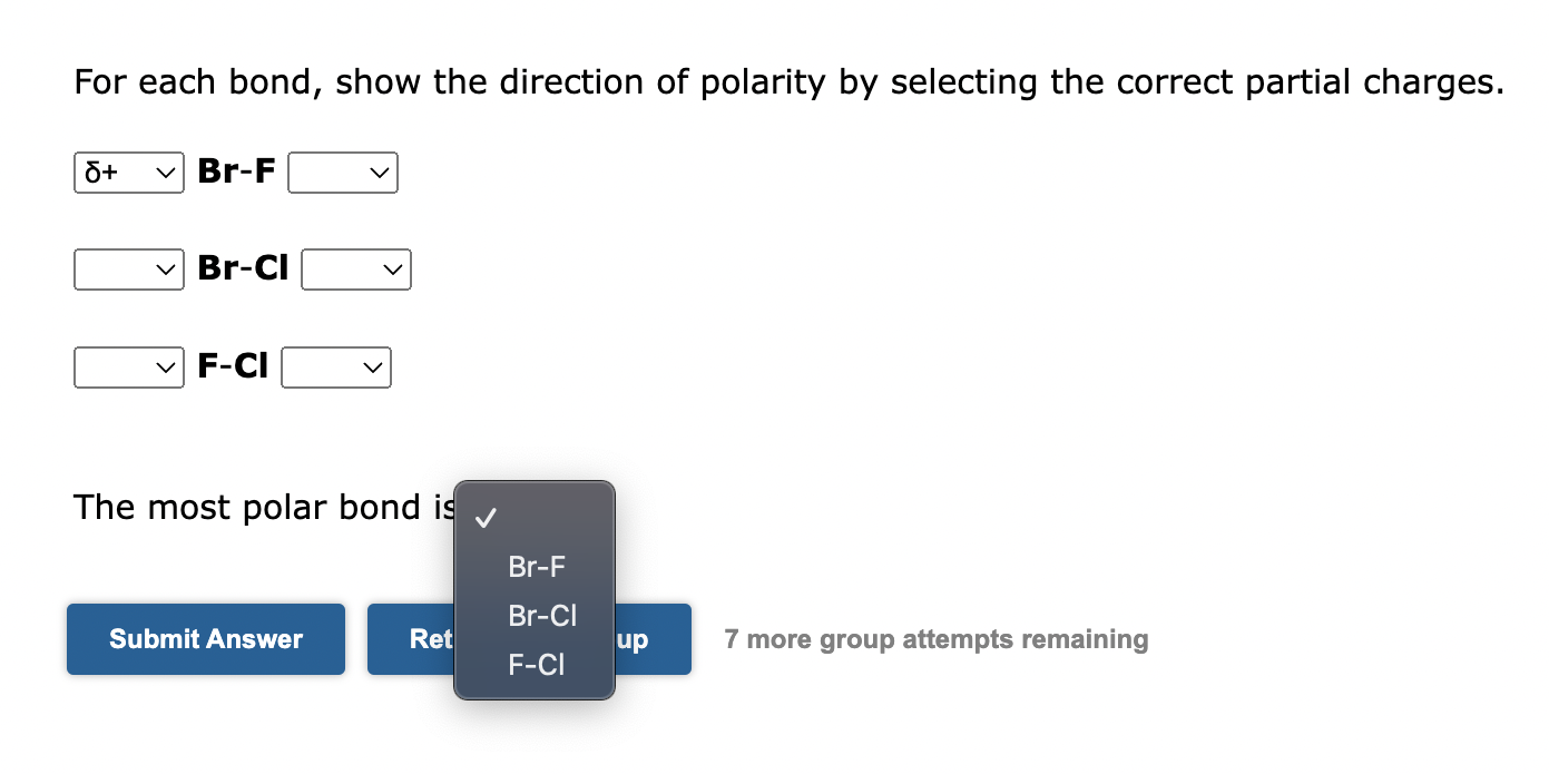 Solved For each bond, show the direction of polarity by