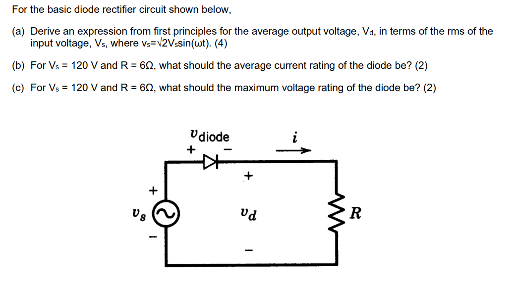 Solved For the basic diode rectifier circuit shown below, | Chegg.com