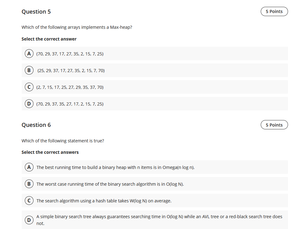 Solved Question 5 5 Points Which of the following arrays | Chegg.com