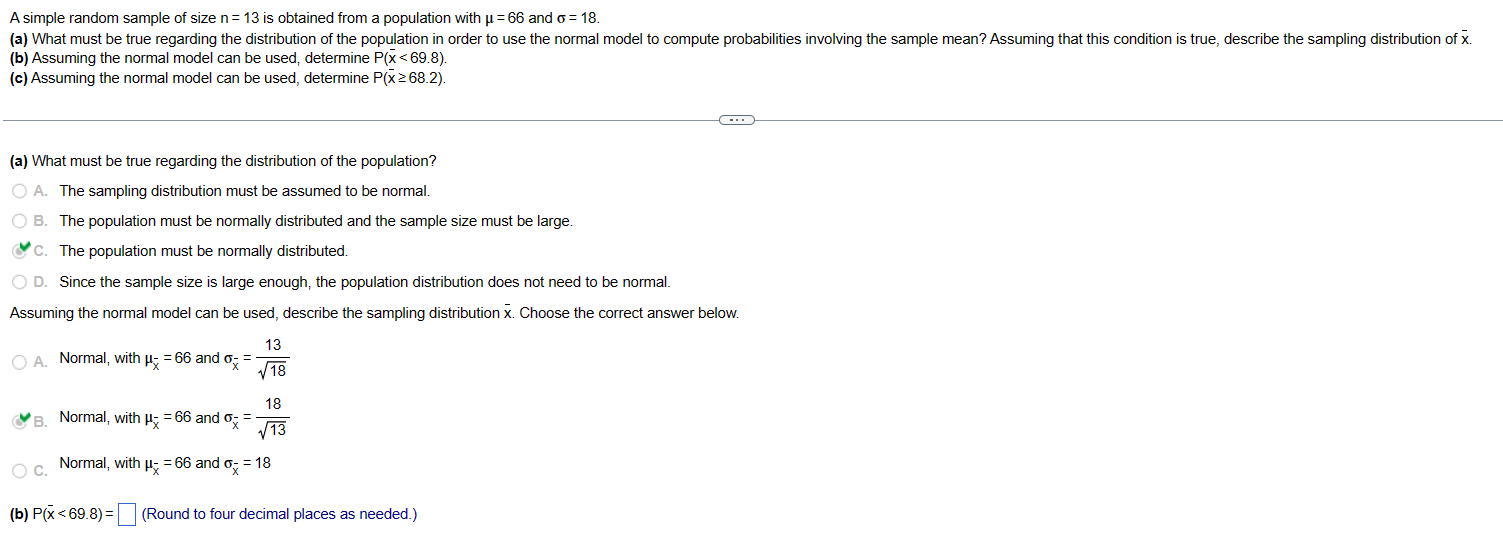 Solved A simple random sample of size n=13 is obtained from | Chegg.com