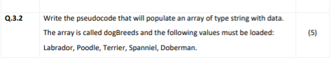 Solved Q.3.2 Write the pseudocode that will populate an | Chegg.com