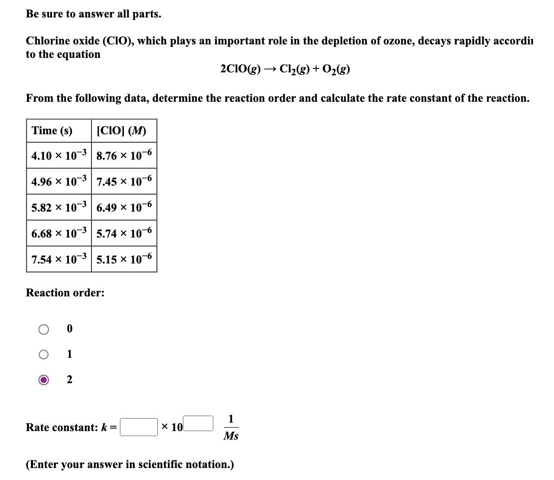 Solved Be sure to answer all parts. Chlorine oxide (ClO),