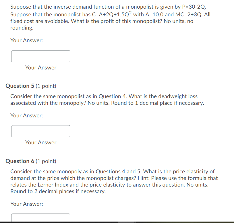 Solved Suppose That The Inverse Demand Function Of A | Chegg.com