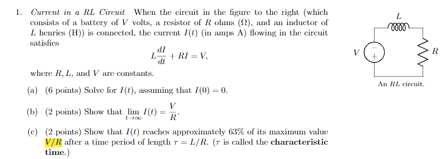 Solved L 10000 1. Current in a RL Circuit When the circuit | Chegg.com