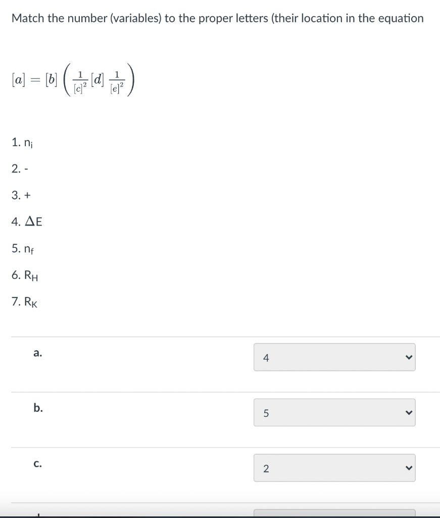 Solved Match the number (variables) to the proper letters | Chegg.com