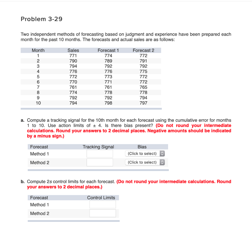 Solved Problem 3-29 Two independent methods of forecasting | Chegg.com