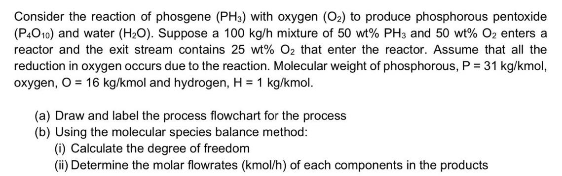 Solved Consider the reaction of phosgene (PH3) with oxygen | Chegg.com