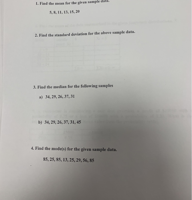 Solved data. I. Find the mean for the given sample 5, 8, 11, | Chegg.com
