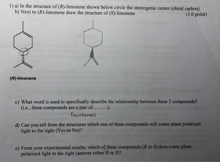 Solved 1) A) In The Structure Of (R)-limonene Shown Below | Chegg.com