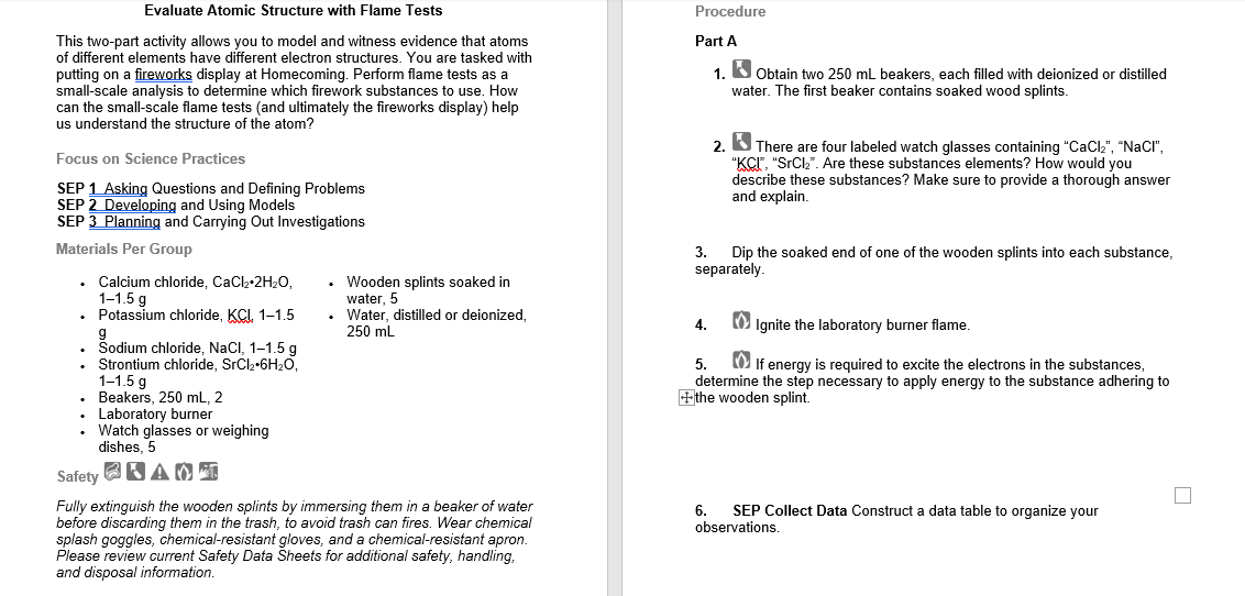 Evaluate Atomic Structure with Flame Tests Procedure