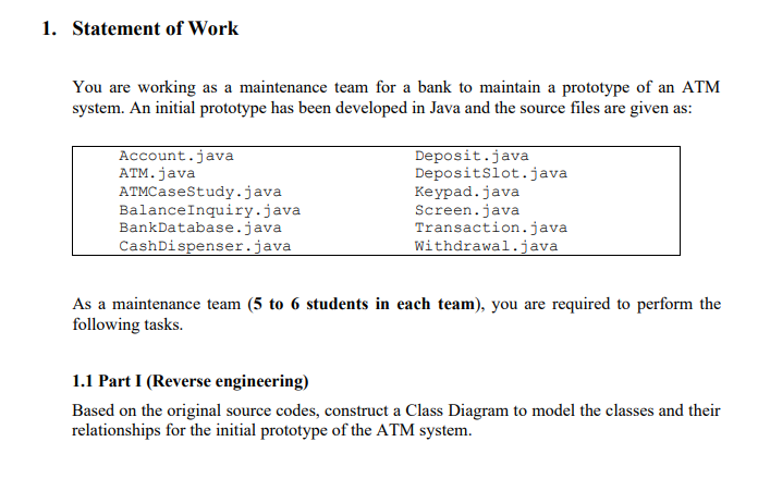 1. Statement of Work You are working as a maintenance | Chegg.com
