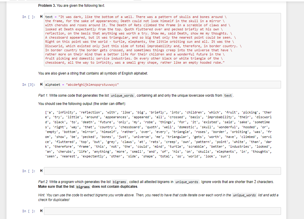 Solved Problem 3. You are given the following text. In [ ]: | Chegg.com