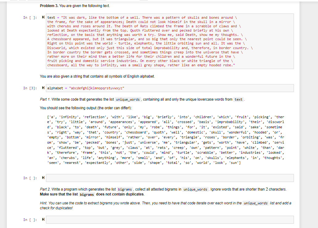 Solved Problem 3. You Are Given The Following Text. In [ ]: | Chegg.com