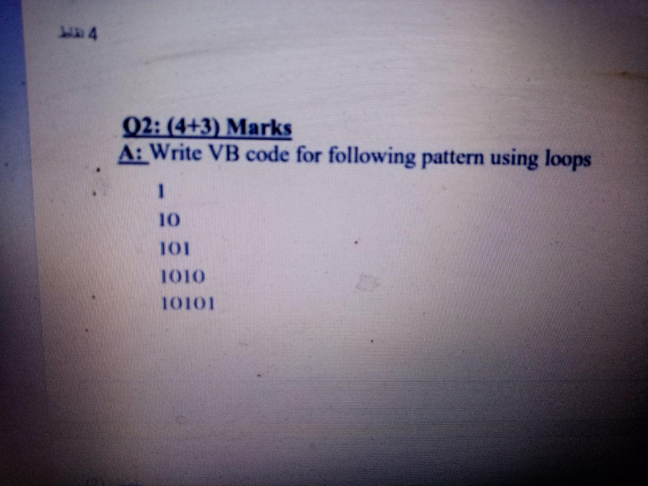 Solved Ha 4 02: (4+3) Marks A: Write VB code for following | Chegg.com