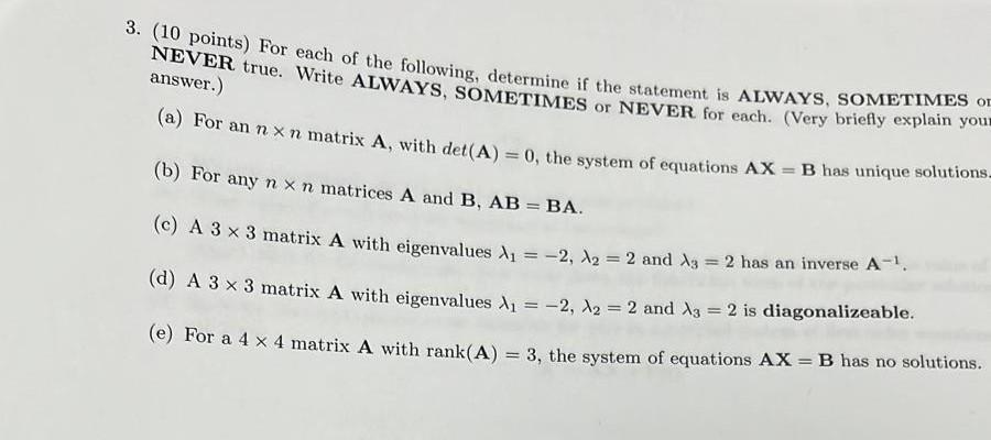 Solved 3. (10 points) For each of the following, determine | Chegg.com