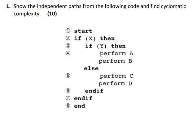 Solved 1. Show the independent paths from the following code | Chegg.com