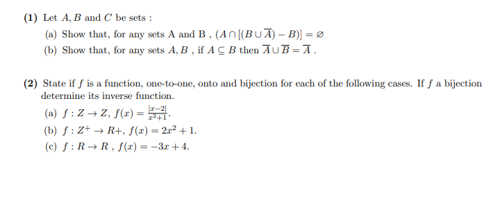 Solved (1) Let A, B And C Be Sets : (a) Show That, For Any | Chegg.com