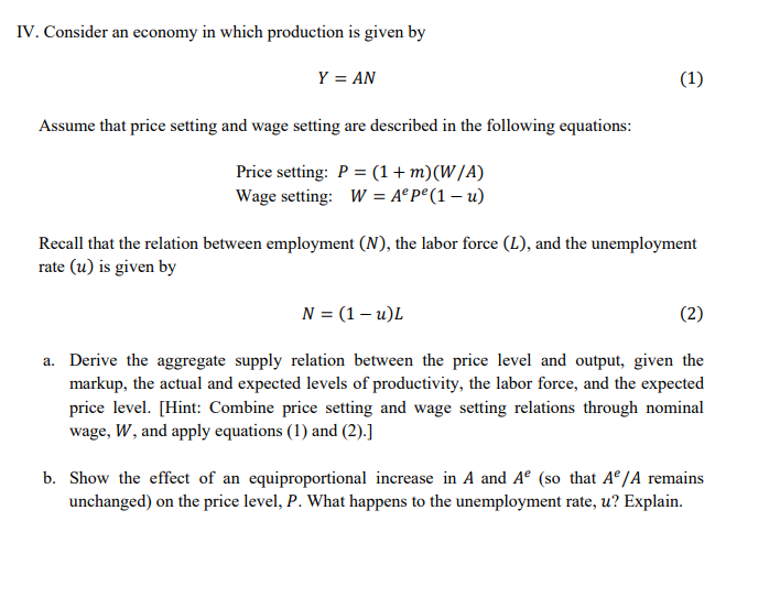 solved-iv-consider-economy-in-which-production-is-given-by-chegg