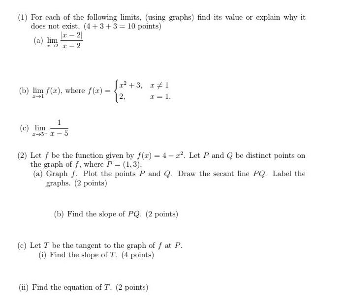 Solved (1) For each of the following limits, (using graphs) | Chegg.com