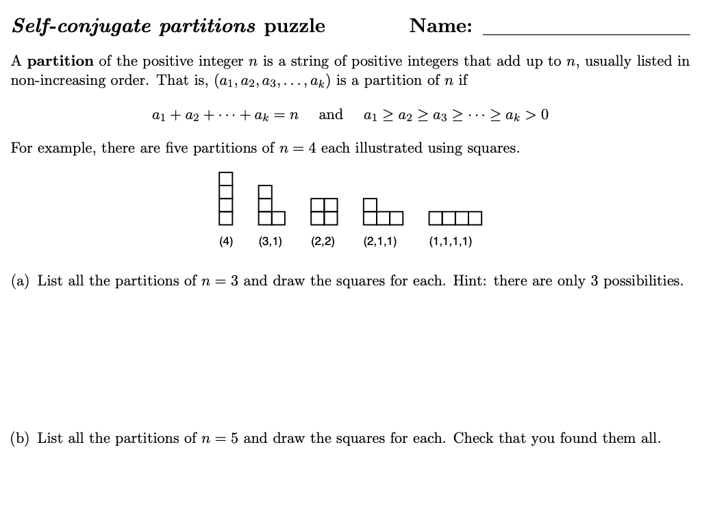 Solved Selfconjugate partitions puzzle Name A partition of