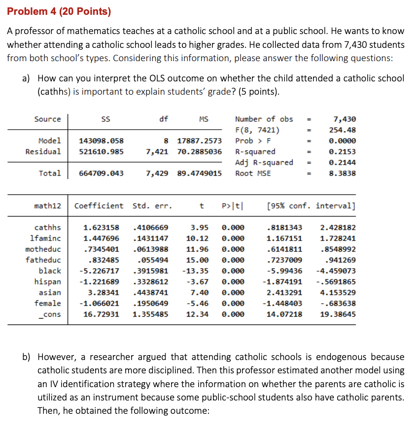Solved Problem 4 (20 Points) A professor of mathematics | Chegg.com
