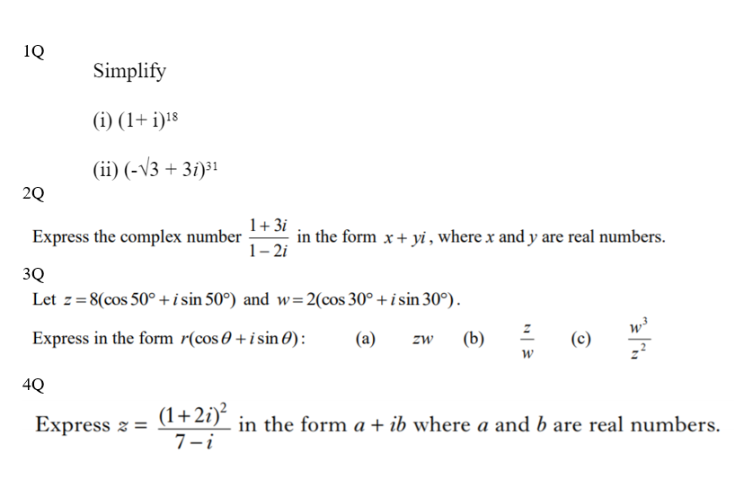 Solved 1Q Simplify i 1 i 18 ii 13 3i 31 20 1 3i Chegg