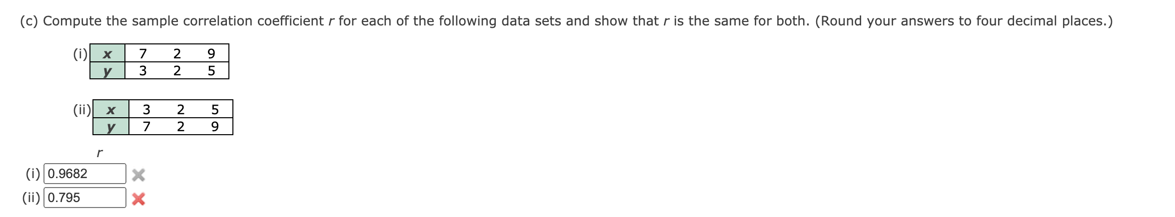 Solved (c) Compute the sample correlation coefficient r for | Chegg.com