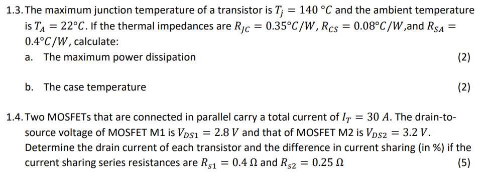 Solved 1.3. The maximum junction temperature of a transistor | Chegg.com