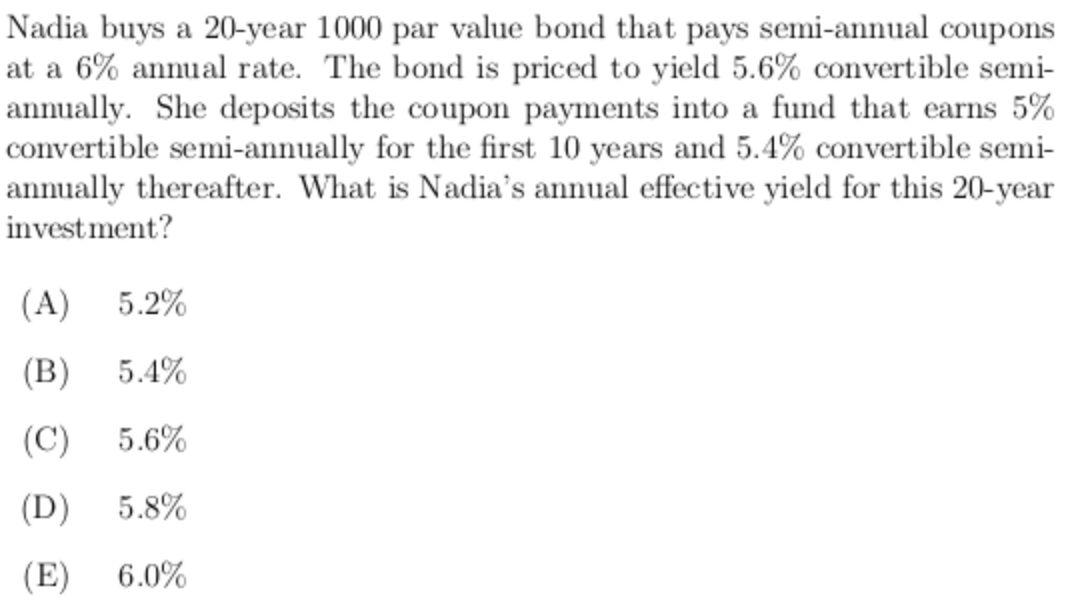 Solved Nadia buys a 20year 1000 par value bond that pays