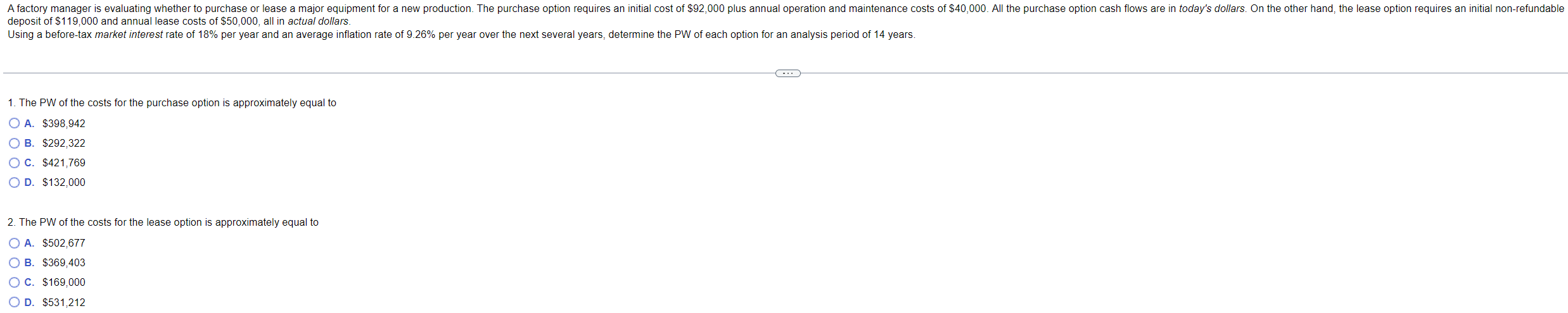 Solved A factory manager is evaluating whether to purchase | Chegg.com