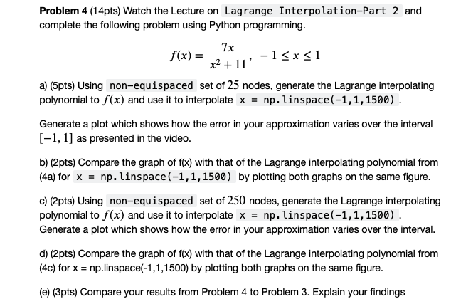 Solved Problem 4 (14pts) Watch the Lecture on Lagrange | Chegg.com