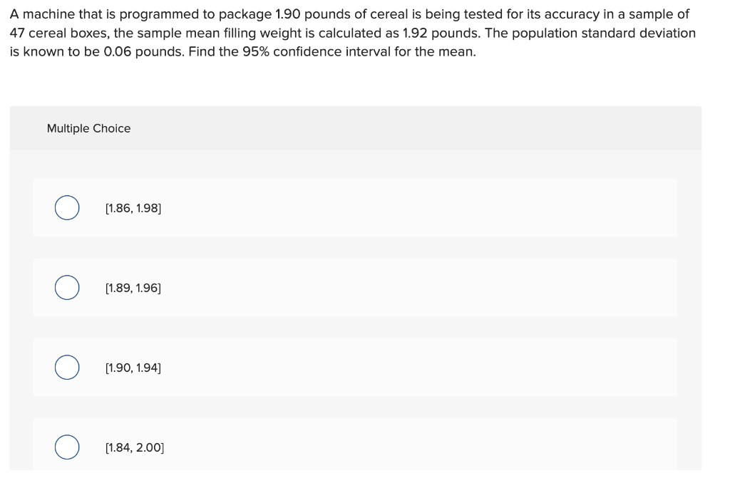 Solved A Machine That Is Programmed To Package 1.90 Pounds | Chegg.com