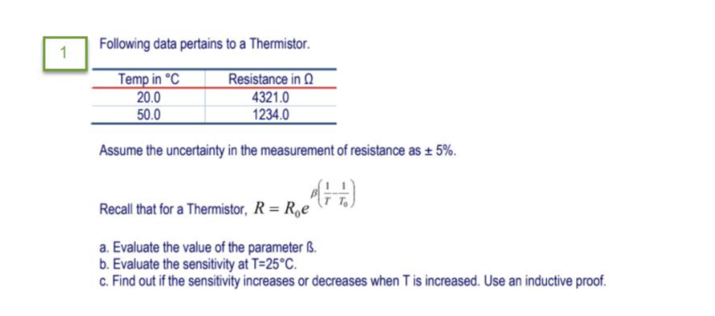 Solved Following data pertains to a Thermistor. 1 Temp in °C | Chegg.com