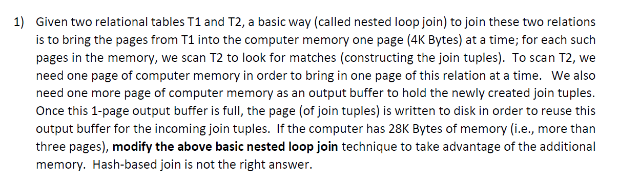 Solved 1) Given two relational tables T1 and T2, a basic way | Chegg.com