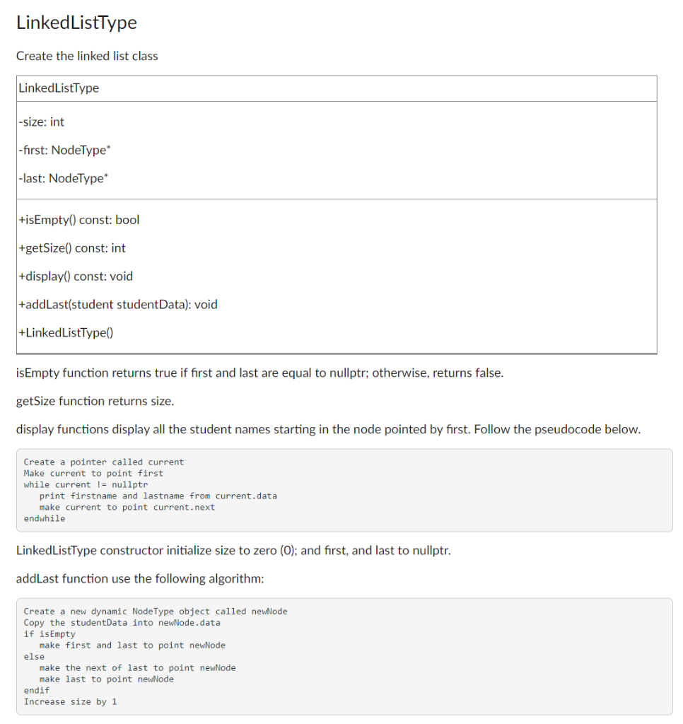 Solved Instructions In this assignment, create a linked list | Chegg.com