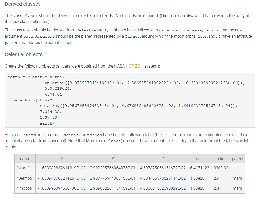 Solved Base class CelestialBody Create a class | Chegg.com