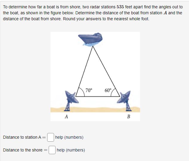 Solved To determine how far a boat is from shore, two radar | Chegg.com