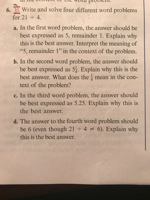 Solved 6. Write and solve four different word problems for | Chegg.com