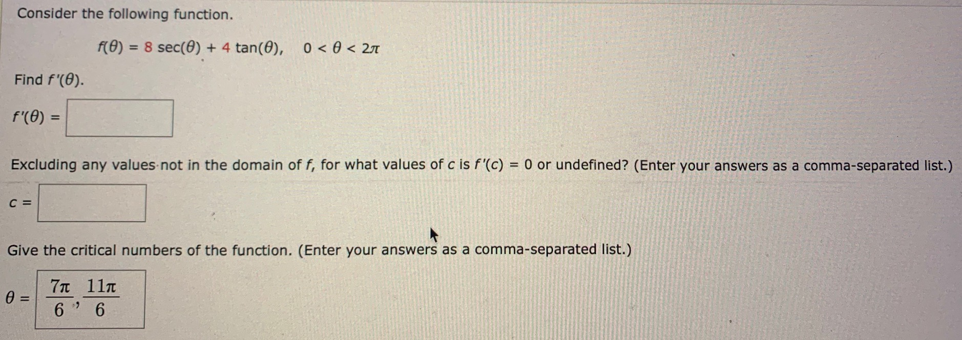 Solved Consider the following function. f(0) = 8 sec(0) + 4 | Chegg.com