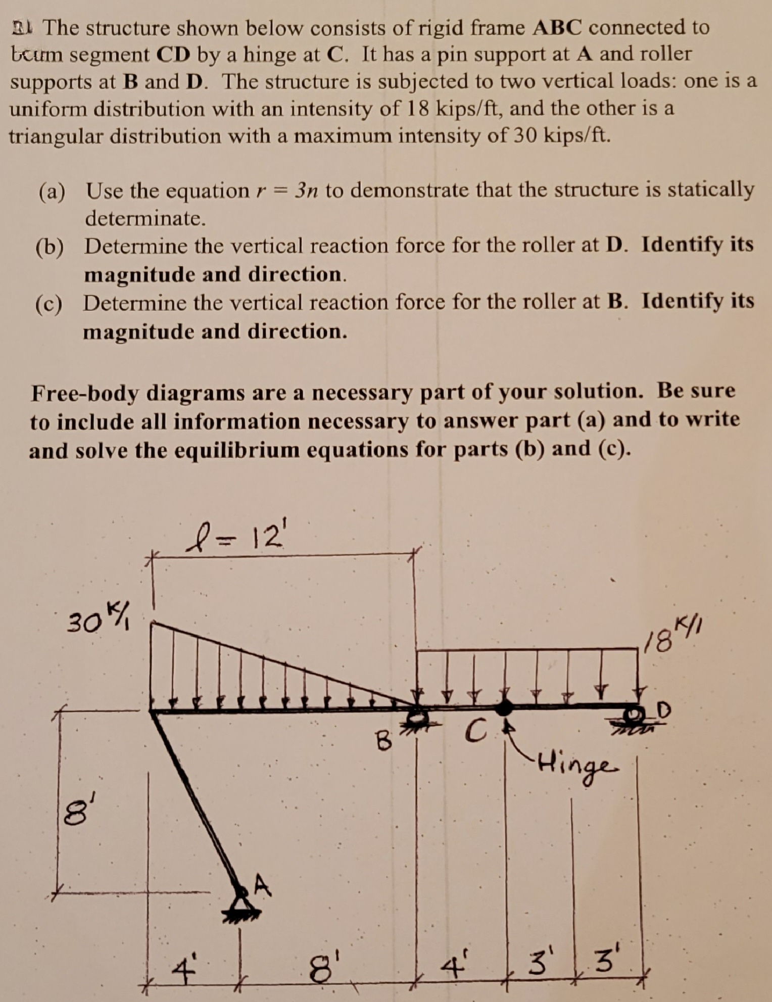 Solved The structure shown below consists of rigid frame ABC | Chegg.com