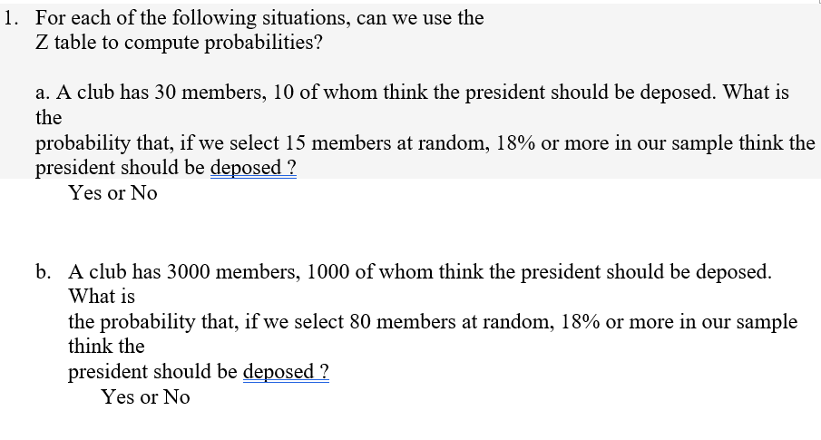 Solved 1. For Each Of The Following Situations, Can We Use | Chegg.com