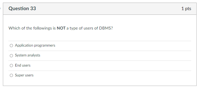 Solved Question 33 1 pts Which of the followings is NOT a | Chegg.com
