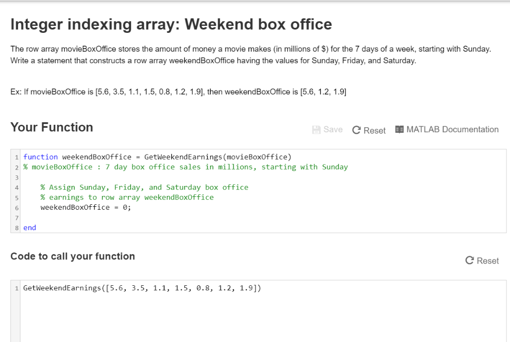 Integer indexing array Weekend box office The row Chegg