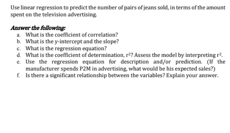 Solved 3. A jeans manufacturer knows that a large budget for | Chegg.com